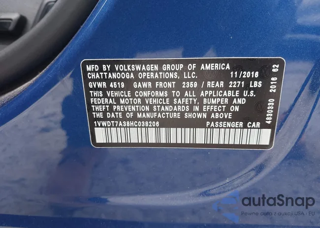 1VWDT7A38HC038206: 42833377