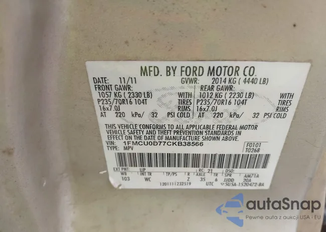 1FMCU0D77CKB38566: 42832497