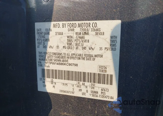 1FTPW14586KC90798: 42832506