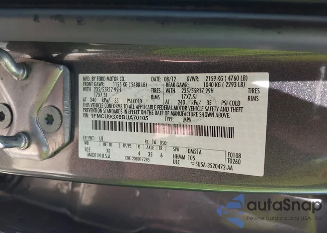 1FMCU9GX6DUA70105: 42834396