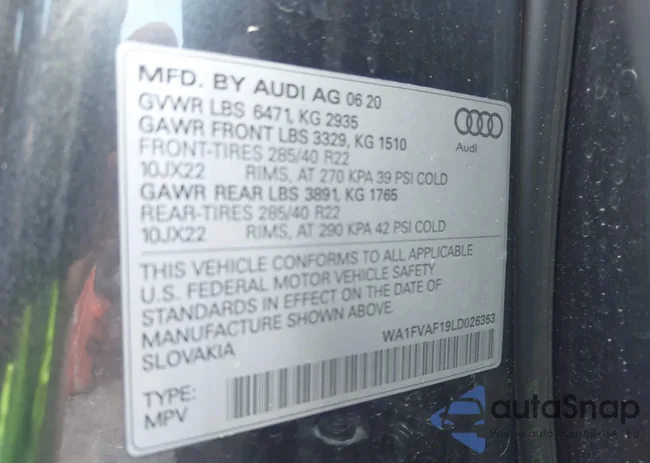 WA1FVAF19LD026363: 42833727