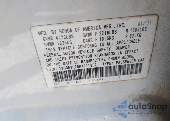 19UDE2F78HA011807: 42833751