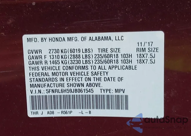 5FNRL6H59JB061545: 42833797