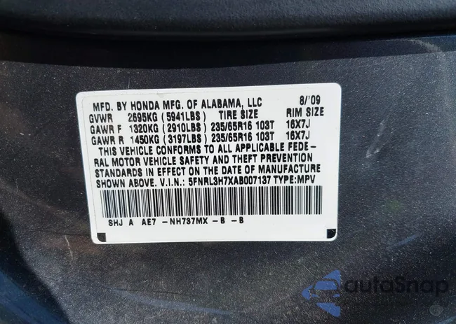 5FNRL3H7XAB007137: 42834947