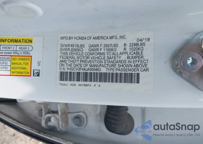 1HGCV3F64JA000463: 42835038