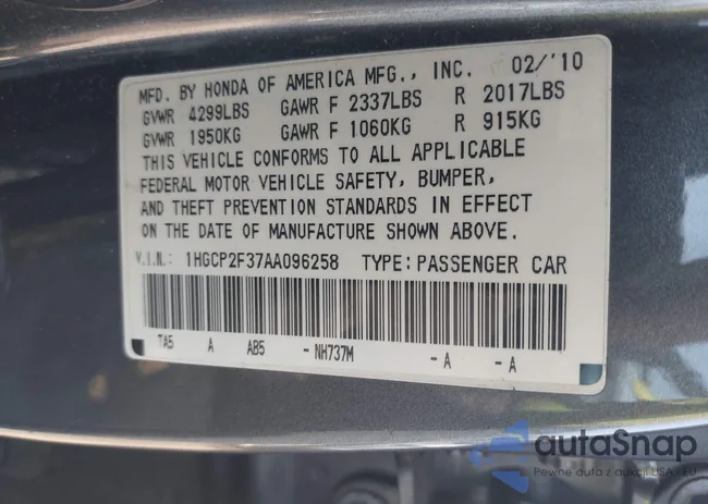 1HGCP2F37AA096258: 42835150