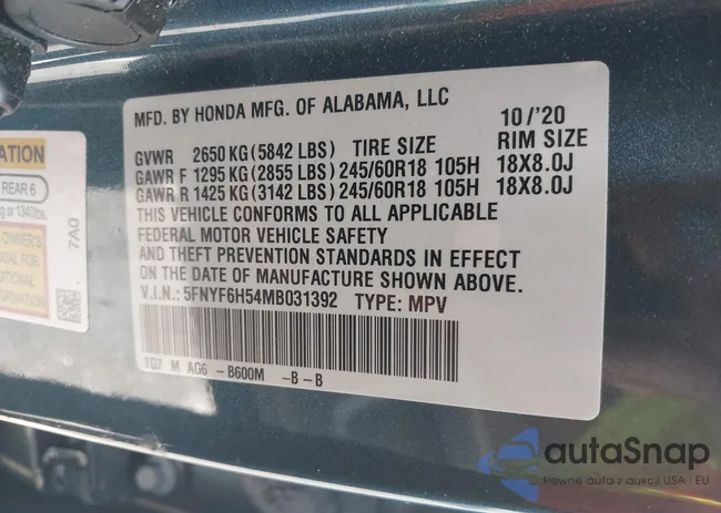 5FNYF6H54MB031395: 42835216