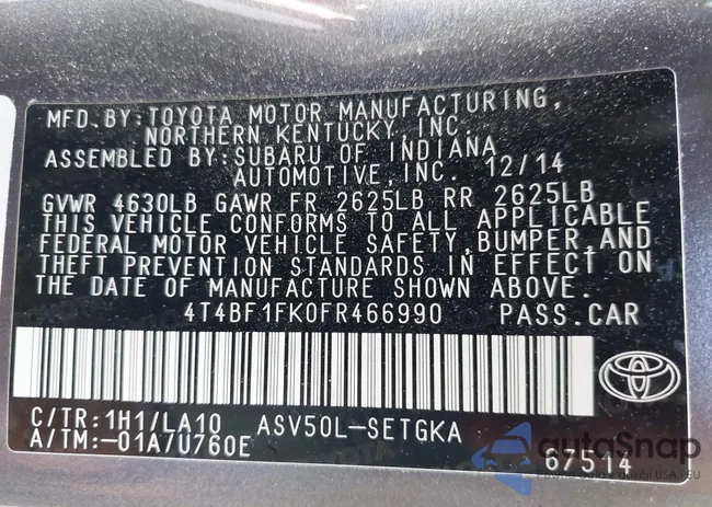 4T4BF1FK0FR466990: 42835972