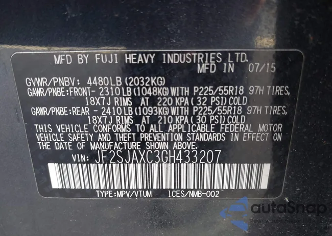 JF2SJAXC3GH433207: 42835701