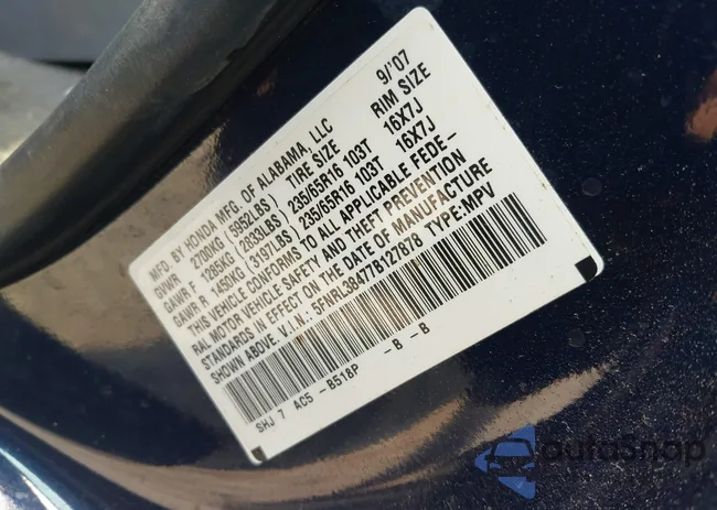 5FNRL38477B127878: 42836577