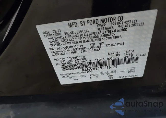 MAJ6S3FL4MC416179: 42838063