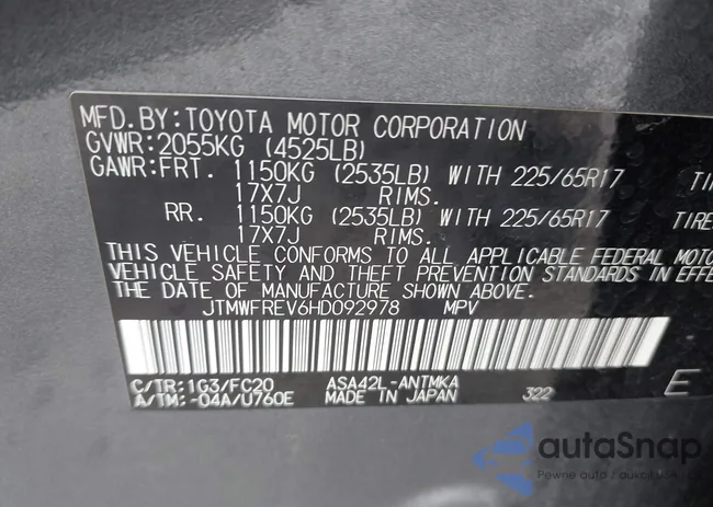 JTMWFREV6HD092978: 42838167