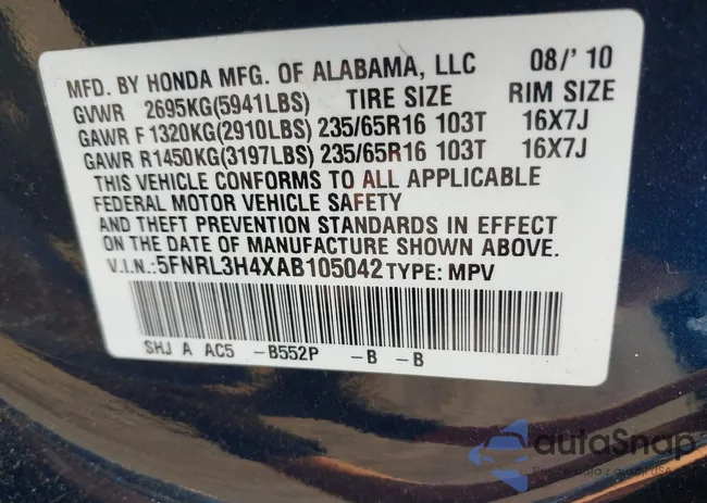 5FNRL3H4XAB105042: 42838238