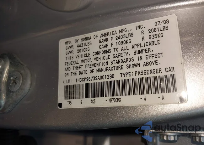 1HGCP26739A001290: 42838416