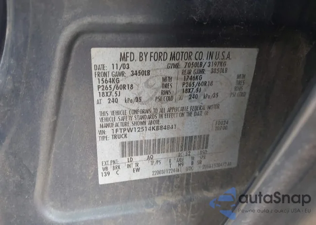 1FTPW12514KB84841: 42838877