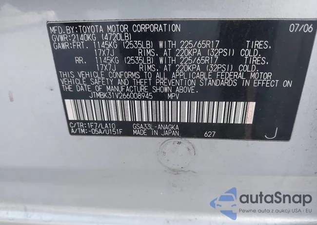 JTMBK31V266008945: 42838955