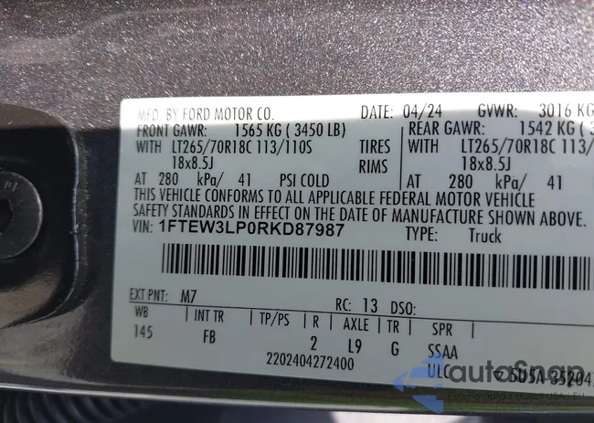 1FTEW3LP0RKD87987: 42839093