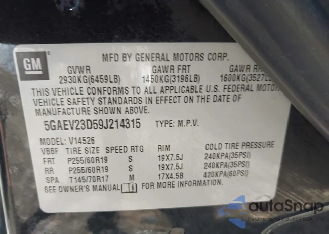 5GAEV23D59J214315: 42839243