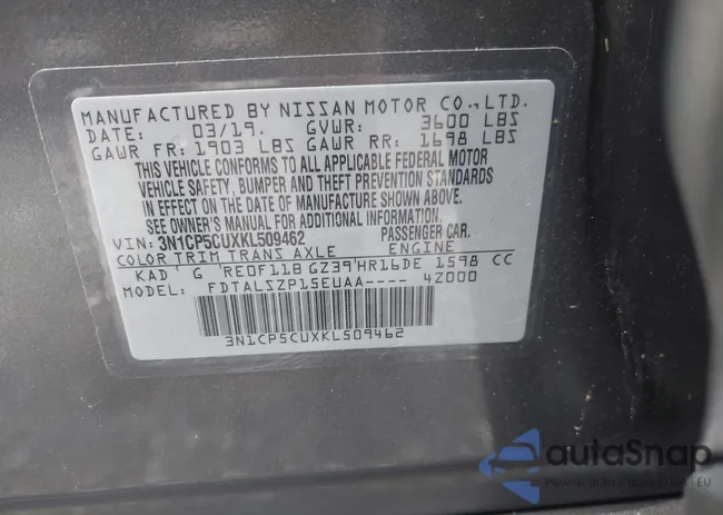 3N1CP5CUXKL509462: 42840434