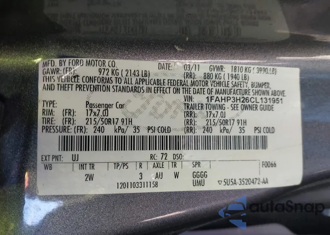 1FAHP3H26CL131951: 42839681