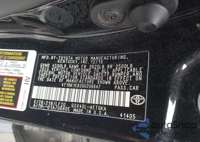 4T1BK1EB2GU206647: 42840869