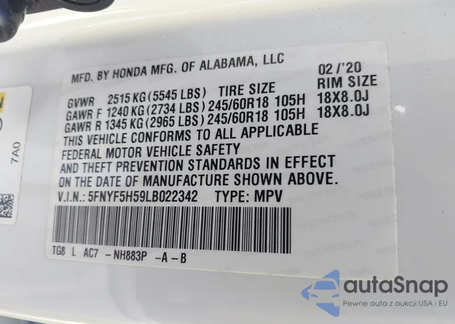 5FNYF5H59LB022342: 42841926