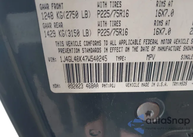 1J4GL48K47W540245: 42842001
