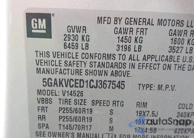 5GAKVCED1CJ367545: 42842101