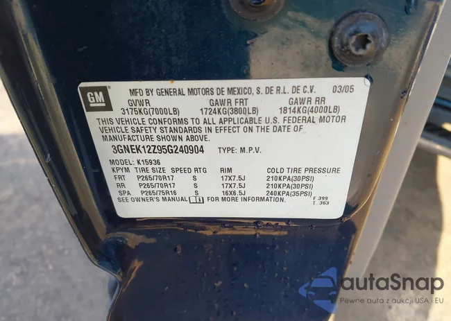 3GNEK12Z95G240904: 42841583