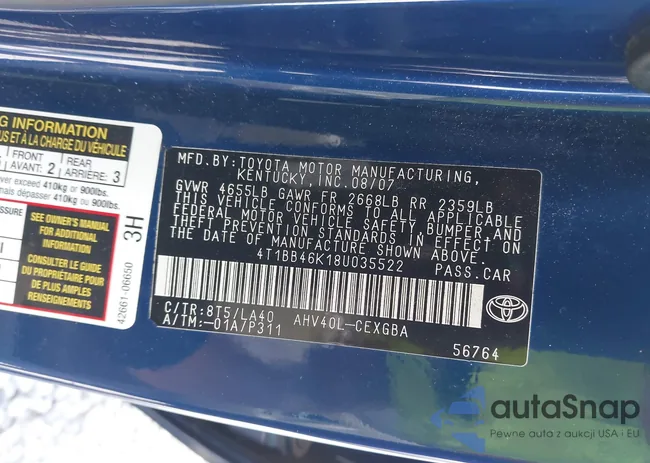 4T1BB46K18U035522: 42842576