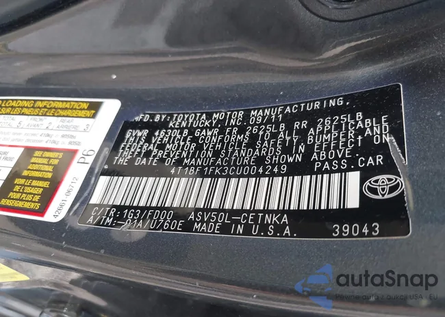 4T1BF1FK3CU004249: 42843957