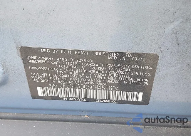 JF2SHADC8CH459604: 42844014