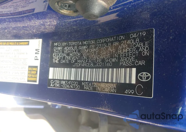 JTDP4RCE8LJ021160: 42844319