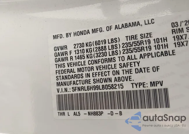 5FNRL6H99LB058215: 42843607