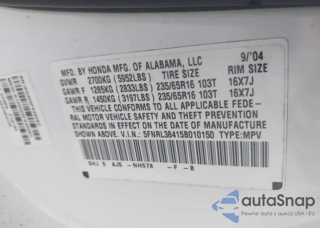 5FNRL38415B010150: 42844859