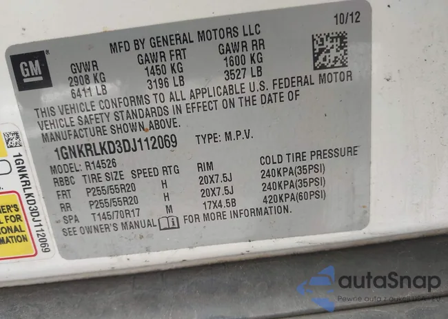 1GNKRLKD3DJ112069: 42846043