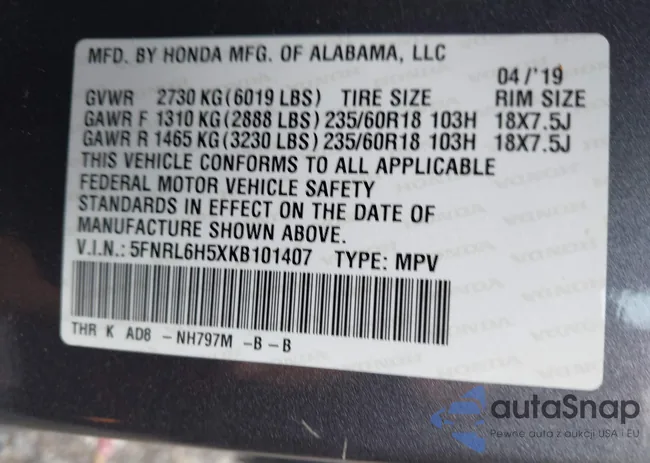 5FNRL6H5XKB101407: 42846191