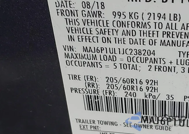 MAJ6P1UL1JC238204: 42845677