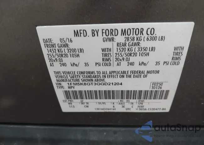 1FM5K8GT3GGD21204: 42845792