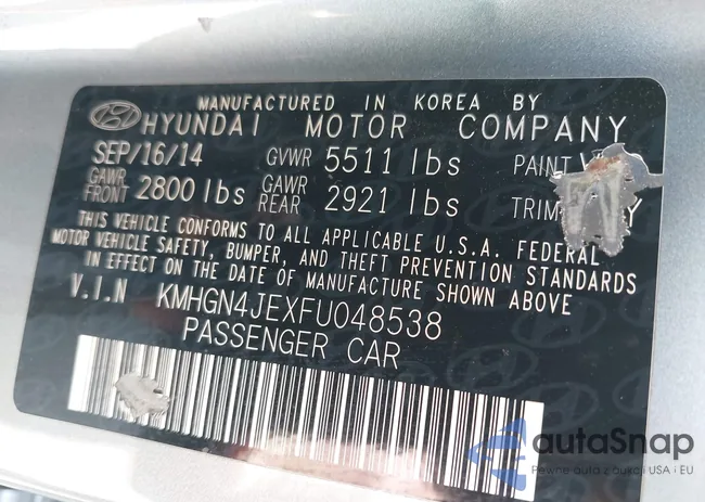 KMHGN4JEXFU048538: 42845807