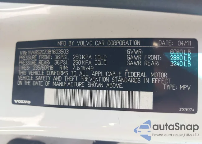 YV4952CZ3B1603503: 42846825