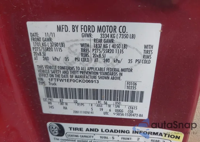 1FTFW1EF0CKD06913: 42846926