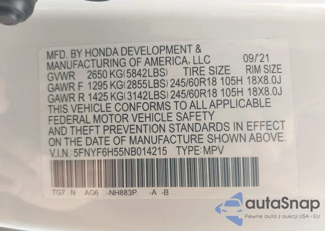 5FNYF6H55NB014215: 42847020