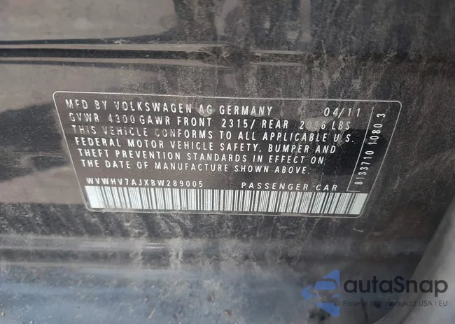 WVWHV7AJXBW289005: 42847272