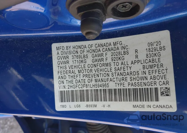 2HGFC2F81LH594965: 42847281