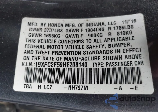 19XFC2F59HE208140: 42847322