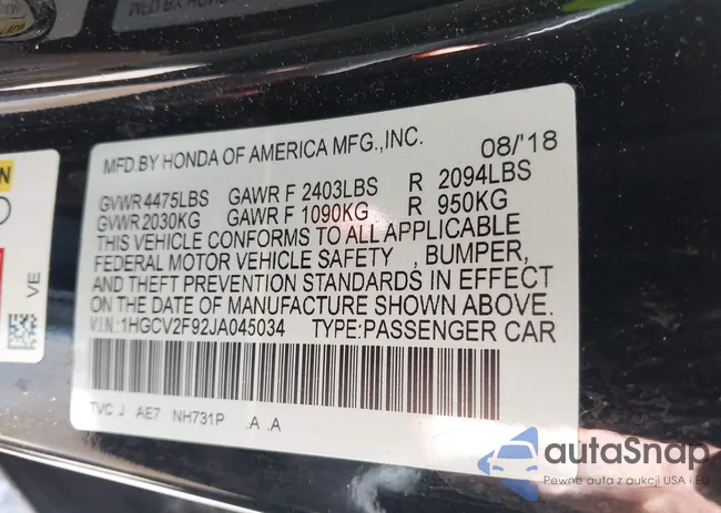 1HGCV2F92JA045034: 42847357