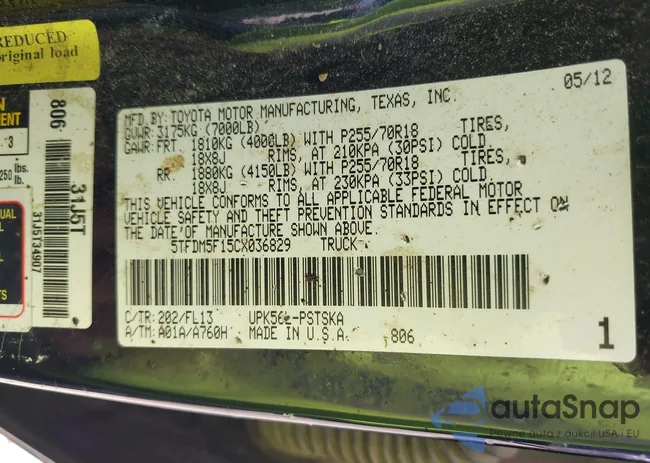 5TFDM5F15CX036829: 42847409