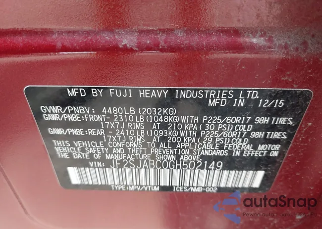 JF2SJABC0GH502149: 42846654