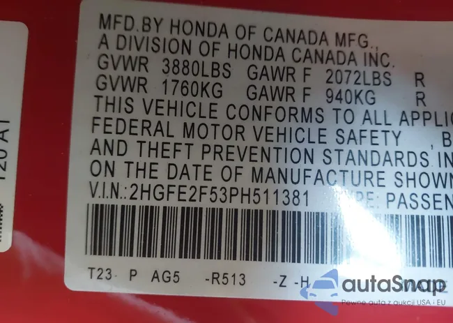 2HGFE2F53PH511381: 42847829